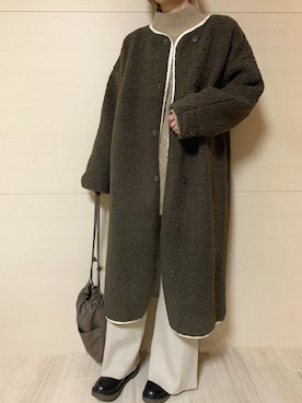 「Chaco closet（チャコ クローゼット）のアイテム（ノーカラーコート）」を使った、_178_さん（レディース・160cm）の冬コーディネート