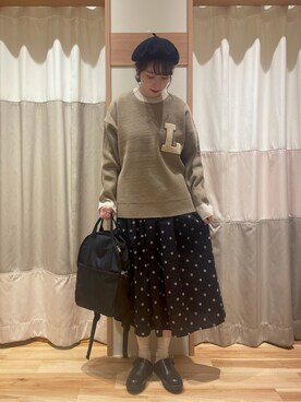 「ロゴニット」｜「アイテム（ハンチング/ベレー帽）」を使った、kotoさん（レディース・163cm）の秋コーディネート