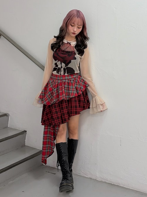 トップス rose ローズプリントシアートップス（Tシャツ/カットソー）｜etoll.（エトル