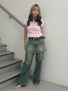 「jouetie（ジュエティ）のアイテム（デニムパンツ）」を使った、HONOKAさん（レディース・157cm）の夏コーディネート