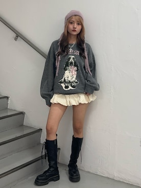 「アイテム（ニットキャップ/ビーニー、ピンク系）」を使った、HONOKAさん（レディース・157cm）の秋コーディネート