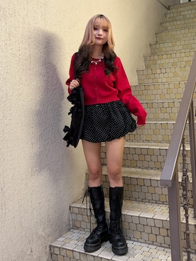 「jouetie（ジュエティ）のパターンバルーンミニスカパン ドット チェック（スカート）」を使った、HONOKAさん（レディース・157cm）の秋コーディネート