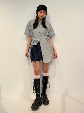 「jouetie（ジュエティ）のリボンデニムスカパン【セットアップ対応】（デニムパンツ、ブルー系）」を使った、HONOKAさん（レディース・157cm）の春コーディネート