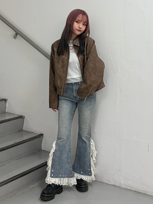 セール】フェイクレザースタッズブルゾン（ブルゾン）｜jouetie