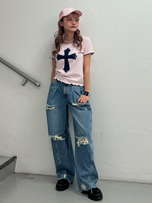 セール】クロスレースドッキングTシャツ（Tシャツ/カットソー