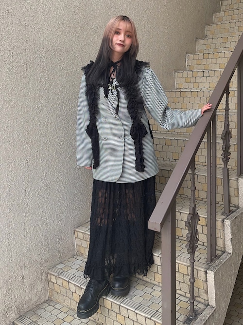 セール】ラッフルフリルレースロングワンピース 春服 オケージョン