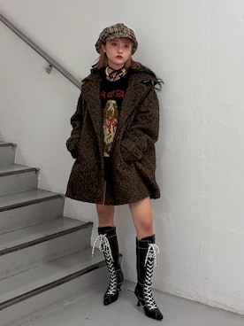 「アイテム（キャスケット）」を使った、HONOKAさん（レディース・157cm）の秋コーディネート