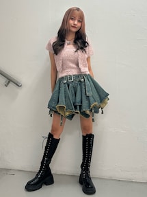 アシメヘムデニムミニスカート【セットアップ対応】｜ジュエティ