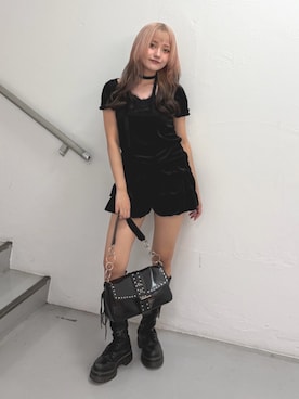 「jouetie（ジュエティ）のベルトチェーンハンドバッグ（ハンドバッグ、ブラック系）」を使った、HONOKAさん（レディース・157cm）の夏コーディネート