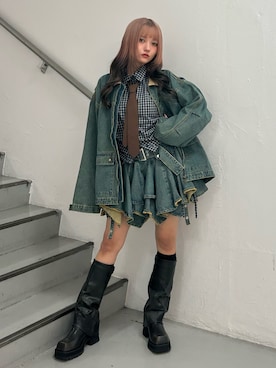 「アイテム（デニムジャケット）」を使った、HONOKAさん（レディース・157cm）の夏コーディネート