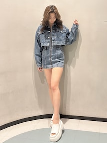 GYDA フロントZIPタイトデニム フロントZIPタイトデニムワンピース【SETUP着用可】（ワンピース