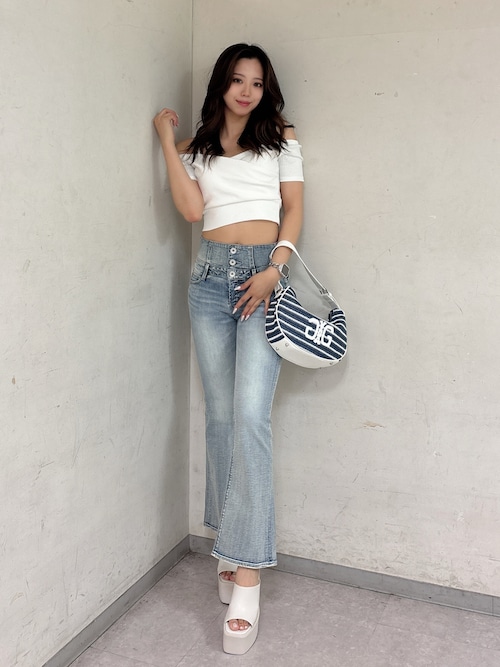 ハーフスリーブカシュクールオフショルショートトップス ハーフスリーブカシュクールオフショルショートトップス（T