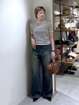「FREE'S MART（フリーズマート）の◆レイヤード風半袖カットソー（Tシャツ/カットソー、グレー系）」を使った、harukaさん（レディース・158cm）の春コーディネート