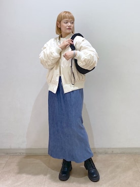 「FREE'S MART（フリーズマート）のアイテム（MA-1）」を使った、harukaさん（レディース・158cm）の冬コーディネート