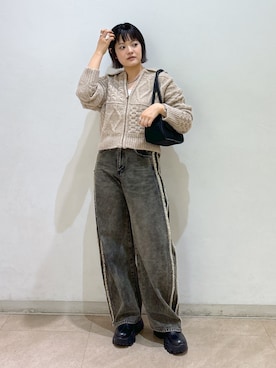 「ケーブルニット」｜「アイテム（ブルゾン）」を使った、harukaさん（レディース・158cm）の秋コーディネート