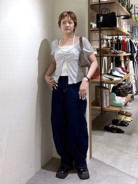 「FREE'S MART（フリーズマート）のホルターレイヤードカットソー（Tシャツ/カットソー、ブルー系）」を使った、harukaさん（レディース・158cm）の夏コーディネート