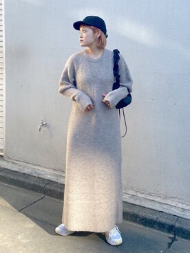 「ゆるニット」｜「アイテム（ワンピース/ドレス）」を使った、harukaさん（レディース・158cm）の冬コーディネート