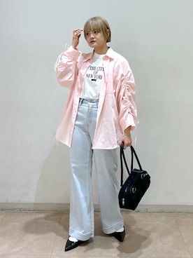 「シャーリング」｜「アイテム（Tシャツ/カットソー）」を使った、harukaさん（レディース・158cm）の春コーディネート
