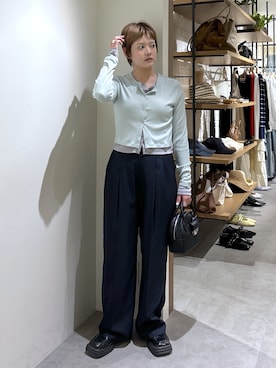 「FREE'S MART（フリーズマート）の◆レイヤード風カットソーカーディガン（Tシャツ/カットソー、グリーン系）」を使った、harukaさん（レディース・158cm）の春コーディネート