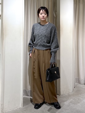 「FREE'S MART（フリーズマート）の◆パール付きケーブルショート丈ニット（ニット/セーター）」を使った、harukaさん（レディース・158cm）の秋コーディネート