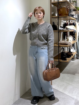 「FREE'S MART（フリーズマート）の◆ハートボタンドット柄カーディガン（ニット/セーター、グレー系）」を使った、harukaさん（レディース・158cm）の冬コーディネート