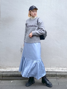 「ロゴニット」｜「アイテム（ワンピース/ドレス）」を使った、harukaさん（レディース・158cm）の冬コーディネート
