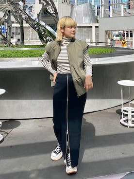 「FREE'S MART（フリーズマート）のアイテム（MA-1）」を使った、harukaさん（レディース・158cm）の秋コーディネート