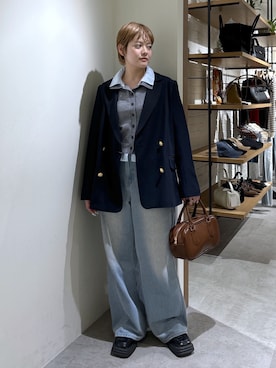 「FREE'S MART（フリーズマート）の◇【お気に入り8000人突破！】ダブルブレストジャケット（テーラードジャケット、ブルー系）」を使った、harukaさん（レディース・158cm）の冬コーディネート