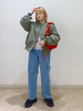 「FREE'S MART（フリーズマート）のアイテム（MA-1）」を使った、harukaさん（レディース・158cm）の冬コーディネート