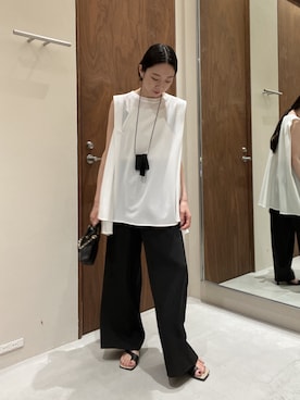 「GALLARDAGALANTE（ガリャルダガランテ）のバックフレアカットソー（Tシャツ/カットソー、ホワイト系）」を使った、gg_chisatoooさん（レディース・152cm）の夏コーディネート