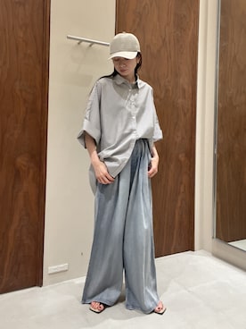 「GALLARDAGALANTE（ガリャルダガランテ）のハーフスリーブシャツ（シャツ/ブラウス、ブルー系）」を使った、gg_chisatoooさん（レディース・152cm）の夏コーディネート