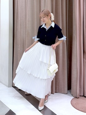 「La boutique BonBon（ラブティックボンボン）の【女子力UP】イレヘムプリーツティアードスカート（スカート、ホワイト系）」を使った、karenlabonさん（レディース・159cm）の春コーディネート
