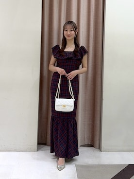 「La boutique BonBon（ラブティックボンボン）の【大人ガーリー】チェックレーストリムワンピース（ワンピース、レッド系）」を使った、karenlabonさん（レディース・159cm）の夏コーディネート