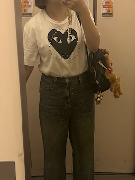 「INGNI（イング）のオーロララインストーン付デニムパンツ（デニムパンツ、ブルー系）」を使った、NAGISA🎀さん（レディース・150cm）の夏コーディネート