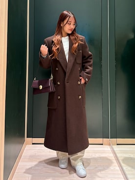 「アイテム（チェスターコート）」を使った、makiさん（レディース・162cm）の冬コーディネート