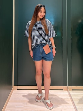「LACOSTE（ラコステ）のアイテム」を使った、makiさん（レディース・162cm）の夏コーディネート