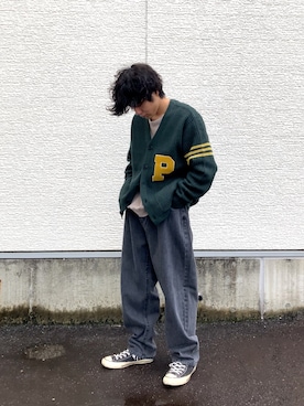 「アイテム（スウェット）」を使った、力也さん（メンズ・161cm）の秋コーディネート