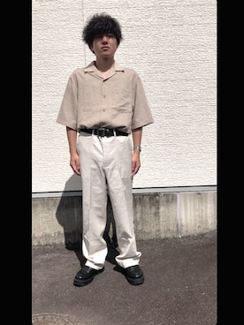 「ITEMS URBANRESEARCH（アイテムズ アーバンリサーチ）の『セットアップ対応』Linen Blend Trousers（その他パンツ）」を使った、力也さん（メンズ・161cm）の秋コーディネート