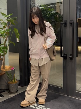 「URBAN RESEARCH DOORS（アーバンリサーチドアーズ）の『UR TECH』完声/涼ギャザーワイドパンツ（その他パンツ、ベージュ系）」を使った、ゆめさん（レディース・148cm）の春コーディネート