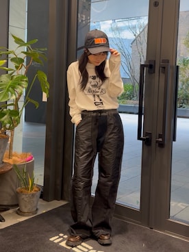 「THE GOODLAND MARKET（ザグッドランドマーケット）のThat’s　The Long Tee (No plan B)（Tシャツ/カットソー、ホワイト系）」を使った、ゆめさん（レディース・148cm）の春コーディネート