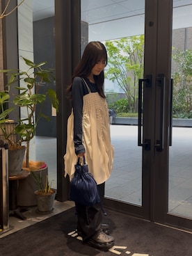 「THE GOODLAND MARKET（ザグッドランドマーケット）のcwtch　SHEER LONG-SLEEVE T-SHIRTS（Tシャツ/カットソー、ブルー系）」を使った、ゆめさん（レディース・148cm）の春コーディネート