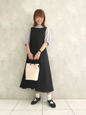 「ティアードスカート」｜「アイテム（ジャンパースカート）」を使った、ヤマシタさん（レディース・163cm）の夏コーディネート