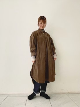 「ボーダーニット」｜ヤマシタさん（レディース・163cm）の冬コーディネート