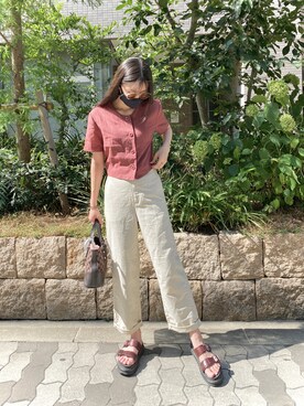 「GUCCI（グッチ）のアイテム（ハンドバッグ、ブラウン系）」を使った、Kurumi🦔さん（レディース・160cm）の夏コーディネート
