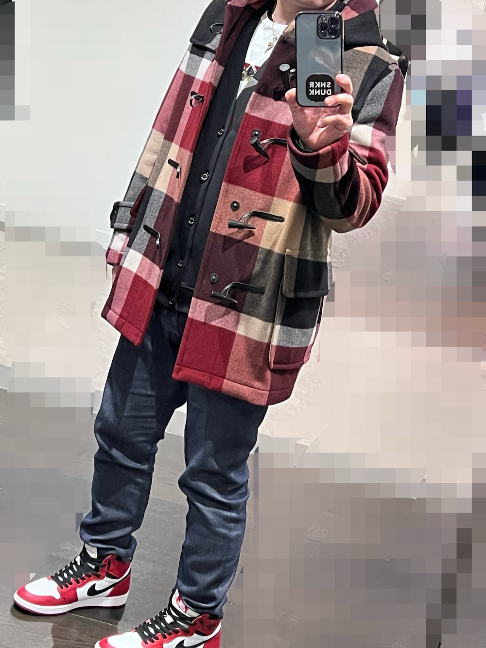 「ブラックレーベルクレストブリッジ、BLACK LABEL CRESTBRIDGE、NIKE、エアジョーダン1、airjordan 1」｜「BLACK LABEL CRESTBRIDGEのクレストブリッジチェックボックスロゴカットソー（Tシャツ/カットソー、ホワイト系）」を使った、tsuyoponshowさん（メンズ・172cm）の冬コーディネートの1枚目の写真
