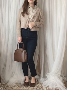 「ショート丈カーディガン」｜「UNIQLO（ユニクロ）のアイテム」を使った、𝚒𝚛𝚘. 🐈さん（レディース・165cm）の秋コーディネート