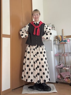 「studio CLIP（スタディオクリップ）の【Limited Line】ドットギャザーシャツワンピース（ワンピース、ベージュ系）」を使った、ゆきなさん（レディース・154cm）の春コーディネート