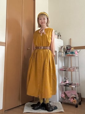 「studio CLIP（スタディオクリップ）の3WAYノースリーブコットンリネンワンピース[プラスサイズあり]（ワンピース、オレンジ系）」を使った、ゆきなさん（レディース・154cm）の春コーディネート