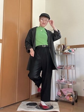 「niko and...（ニコアンド）のオリジナルハンチングキャップ（ハンチング/ベレー帽、ブラック系）」を使った、ゆきなさん（レディース・154cm）の春コーディネート