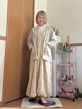 「studio CLIP（スタディオクリップ）の【daily CLIP】バルーンワンピース（ワンピース、ベージュ系）」を使った、ゆきなさん（レディース・154cm）の春コーディネート